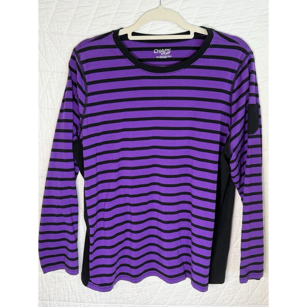 Chaps Sport Shirt Women's Size 2Xpurple black Striped round neck Long Sleeve